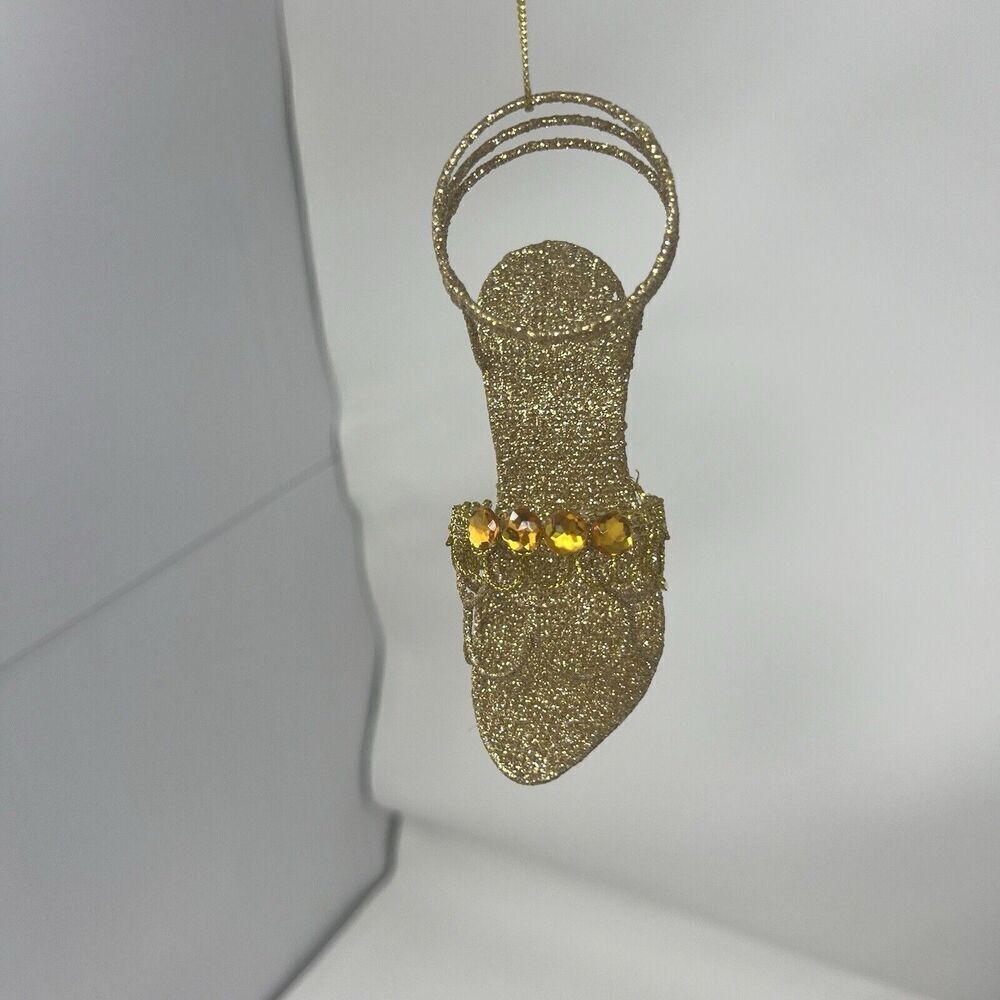 Pier 1 Stiletto Heel Gold Glitter Sandal Christmas Ornament Shoe Holiday - Picture 10 of 10